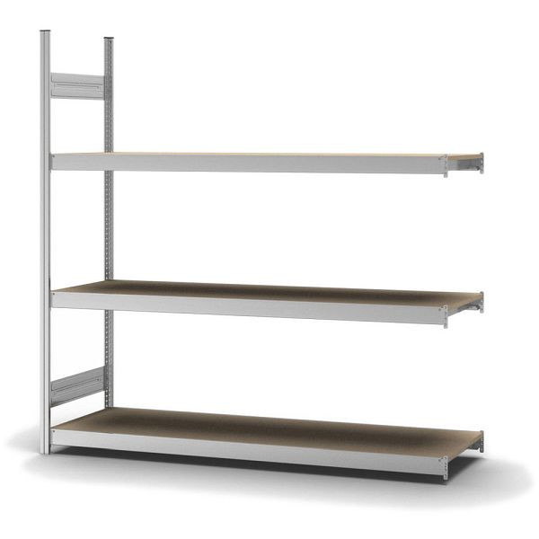 hofe Großfach-Anbauregal, 2000x500x2000 mm, 3 Fachebenen, Spanplatte verzinkt, 350 kg Fachlast, 1200 kg Feldlast, zweiseitige Bedienung, GZA20520S