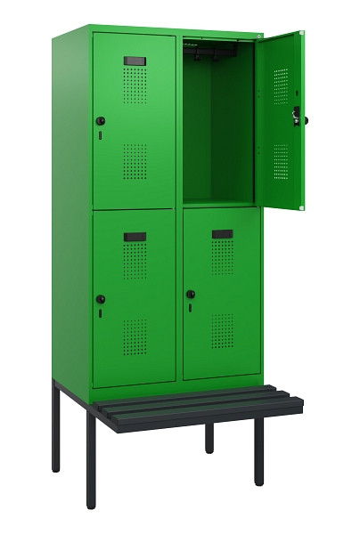C+P Doppelstock-Spind Evolo PLUS, Bank, 4 Fächer, 1950x800x815mm, 6037/6037, Drehriegel, Sitzfläche Kunststoff, 0493405-22 S10133