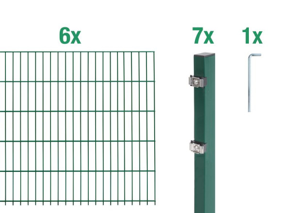 Alberts Doppelstabmattenzaun als 14 teilig Zaun-Komplettset Typ 6/5/6, Höhe: 80 cm, L: 12 m, grün, 646431