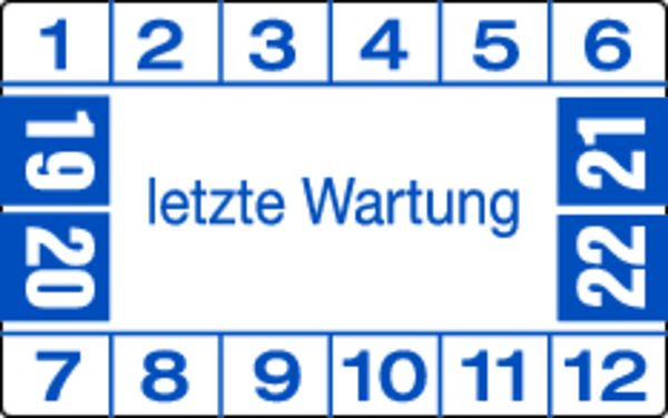 Schilder Klar Etikett letzte Wartung ab 23 weiß/blau, 40x25 mm Folie selbstklebend, VE: 40 Stück, 56/61.23