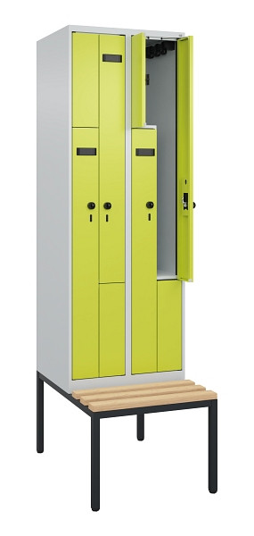 C+P Z-Spind Evolo PLUS, Bank, 4 Fächer, 2120x600x815mm, 7035/0024, Drehriegel, Sitzfläche Buche-Hartholz, Sitzbank, 0490537-204 S10011