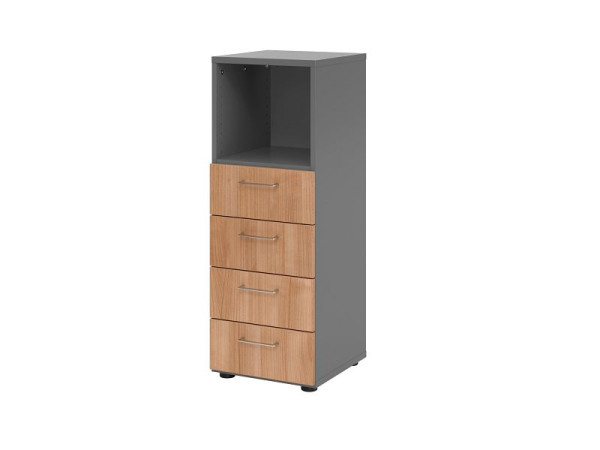 Hammerbacher Schubladenschrank 3OH, 4 Schübe, BS Graphit/Nussbaum, 40 x 41,7 x 110 cm, 4 Schubkästen, Metallgriff, V934S4/G/N/BS