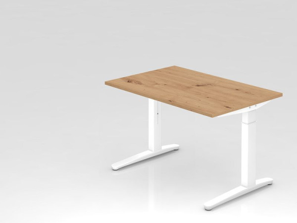 Hammerbacher Schreibtisch XB12, 120 x 80 cm, Platte: Asteiche, 25 mm dick, 2 mm ABS-Kante, Rechteckform, Weiß, VXB12/R/WW