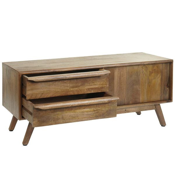 Mendler TV-Rack HWC-L96, Fernsehtisch Lowboard Kommode Schrank, Schubladen Massiv-Holz Mango 46x110x35cm MVG, 103196