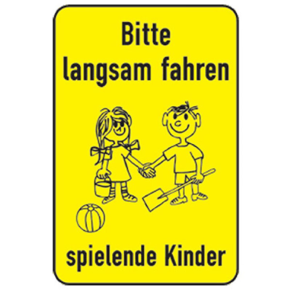 Stein HGS Kinder- und Spielplatzschild -Bitte langsam fahren spielende Kinder-, Alform/900x600mm, kks30007461