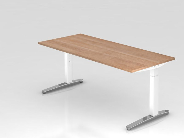 Hammerbacher Schreibtisch C-Fuß 180x80cm Nussbaum/Weiß, poliert, Rechteckform, VXB19/N/WC