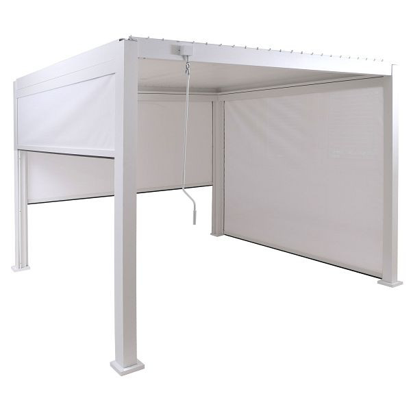 Mendler Pergola HWC-P65 mit 3x Seitenwand, Rollo Terrassenüberdachung Garten Lamellenpavillon, 10cm-Alu-Gestell 3x3m, weiß, 119513+119514+119515+3x119517