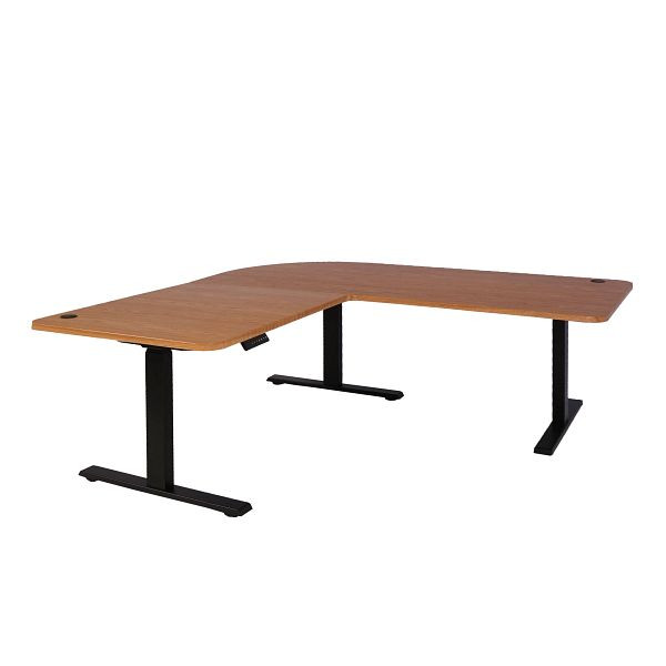 Mendler Eck-Schreibtisch HWC-D40, Computertisch, elektrisch höhenverstellbar 178x178cm 84kg, braun Struktur, schwarz, 75757+62773