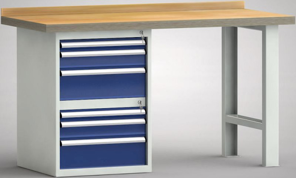 KLW Standard-Werkbank - 1500 x 700 x 840 mm L x T x H, Schubladenschrank + Zwischenboden 50EA/100EA/175EA, WS515N-1500M40-E1930