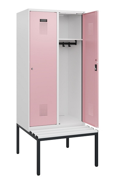 C+P Spind Evolo PLUS, 2 Abteile, 1950x800x815mm, 9016/3015, Zylinderschloss, Material Sitzfläche Kunststoff, Sitzbank, 0490505-22 S10099
