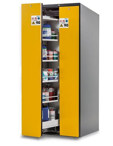 asecos Wide-Scoper, Feuerbeständiger Gefahrstoffschrank 81-10, 2 Vertikalauszüge, Tür gelb, 245545