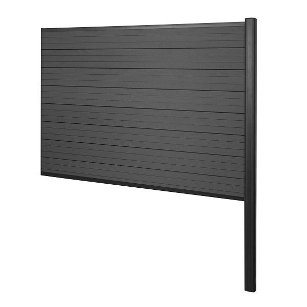 Mendler WPC-Sichtschutz Sarthe, Zaun Windschutz, Alu-Pfosten zum Einbetonieren, Erweiterungselement, 185cm anthrazit, 65140+76233+76236+76260