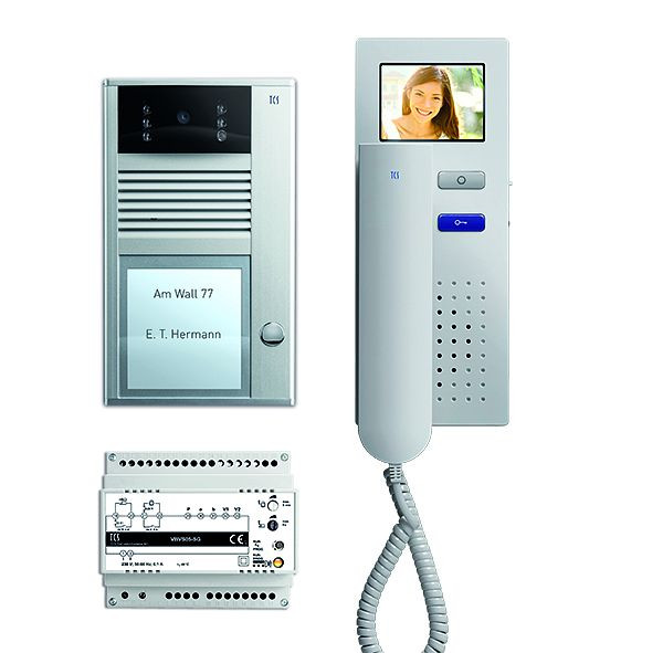 TCS Türkontrollsystem video:pack AP V2D für 1 Wohneinheit, mit Außenstation AVC 1 Klingeltaste, 1x Video Türtelefon IVH4222, Versorgung, PVC2410-0010