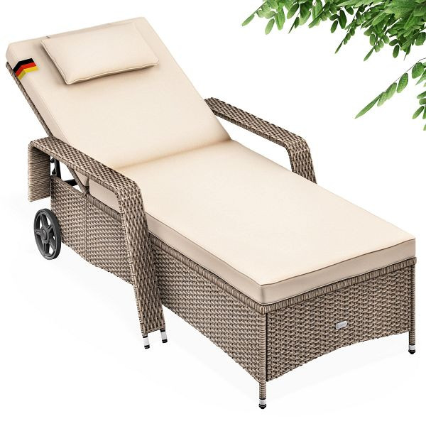 casaria Polyrattan Gartenliege Creme/Creme 193x90x43cm, 995629