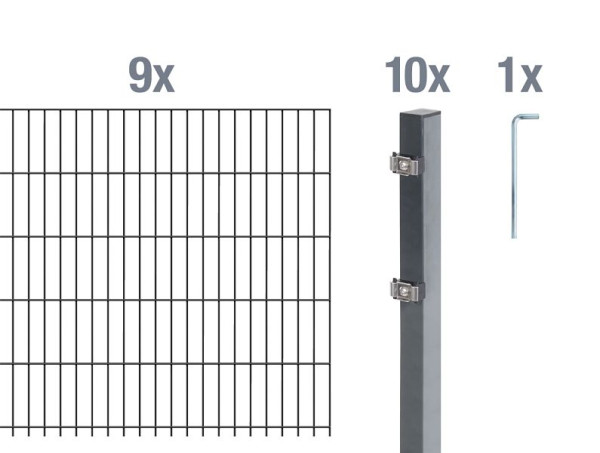 Alberts Doppelstabmattenzaun als 20 teilig Zaun-Komplettset Typ 6/5/6, Höhe: 160 cm, L: 18 m, anthrazit, 651480