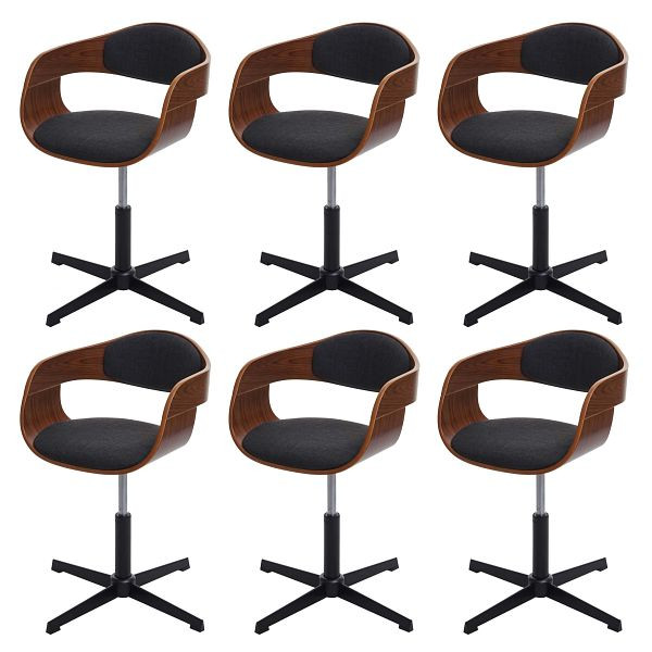 Mendler 6er-Set Esszimmerstuhl HWC-H46, Küchenstuhl, höhenverstellbar Drehmechanismus Bugholz, Walnuss-Optik, Stoff dunkelgrau, 6x73497