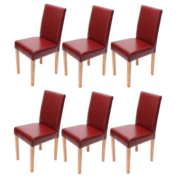 Mendler 6er-Set Esszimmerstuhl Stuhl Küchenstuhl Littau, Leder, rot, helle Beine, 7979+24486