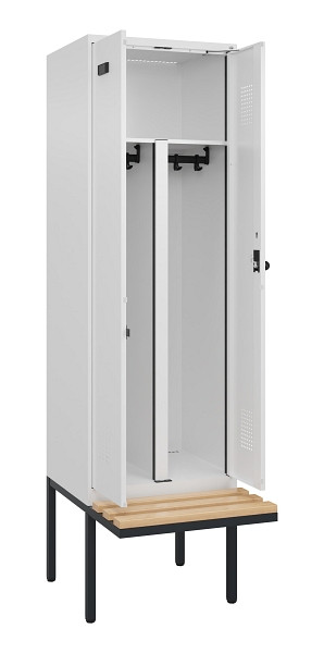 C+P PSA Doppel-Spind Evolo PLUS, Bank, 2 Abteile, 2120x600x815mm, 9016/9016, Drehriegel, Sitzfläche Holz, 0490427-20P S10020