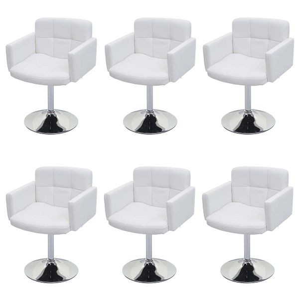 Mendler 6er-Set Esszimmerstuhl Orlando, Küchenstuhl Drehstuhl Stuhl, Kunstleder Chrom MVG-zertifiziert, weiß, 6x74288