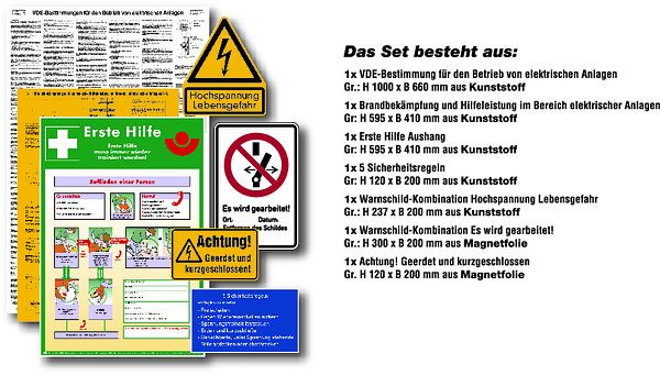 Schilder Klar Kennzeichnungs- Set für elektrische Anlagen inkl. DIN ISO 7010 Schilder, 1.5 mm Kunststoff, 237/90