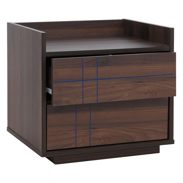 Mendler Nachttisch HWC-P44, Nachtkasten Nachtschrank Nachtkommode, 2 Schubladen MDF 43x48x41cm, Walnuss-Optik, 139870