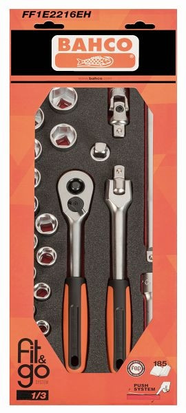 Bahco Fit&Go 1/3 Schaumstoffeinlage 1/2"-Knarren- und Zubehör, 24-teilig, FF1E2216EH