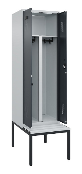C+P PSA Doppel-Spind Evolo PLUS, Bank, 2 Abteile, 2120x600x815mm, 7035/7016, Zylinderschloss, Sitzfläche Kunststoff, Sitzbank, 0490527-20P S10093
