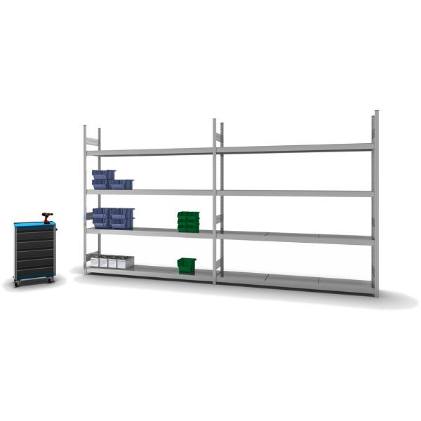 hofe Großfach-Grundregal, 2500x400x2200 mm, 4 Fachebenen, verzinkt, 350 kg Fachlast, 1750 kg Feldlast, zweiseitige Bedienung, GZG25422B