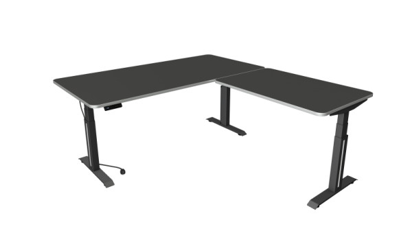 Kerkmann Sitz-/Stehtisch Move Professional, B 2000 x T 1000 mm mit Anbauelement 1200 x 800 mm, elektrisch höhenverstellbar 640-1290 mm, anthrazit, 10073313