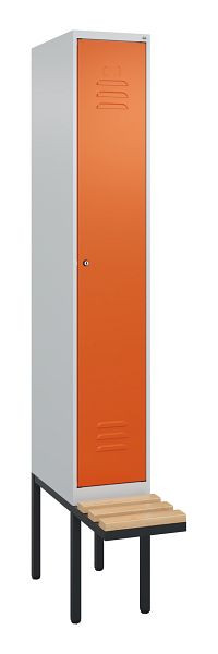 C+P Umkleidespind Classic PLUS, 2120x300x815mm, 7035/2004, Zylinderschloss, Buche-Sitzleisten, je 2 Doppel-Haken, 0800407-10F S10120