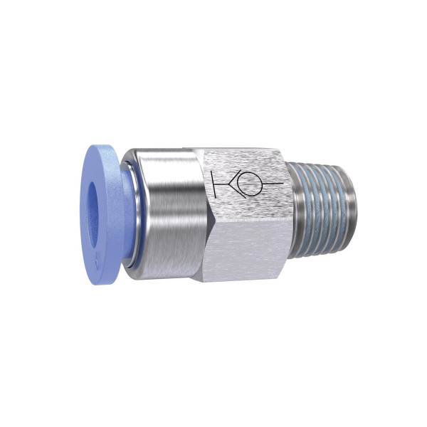 Riegler Gerade Steckverschraubung »Blaue Serie«, selbstabsperrend, R 1/8, für Schlauch-Außen-Ø 4 mm, pmax. 10 bar, Kunststoff/Messing vernickelt, 151450
