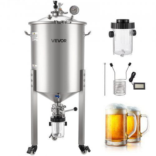 VEVOR konischer Gärbehälter Edelstahl 60L mit Rollen, Deckel, Griff, Thermometer, für Wein- & Biergärung, FSSPJNJXT2FTTTFIO001V0