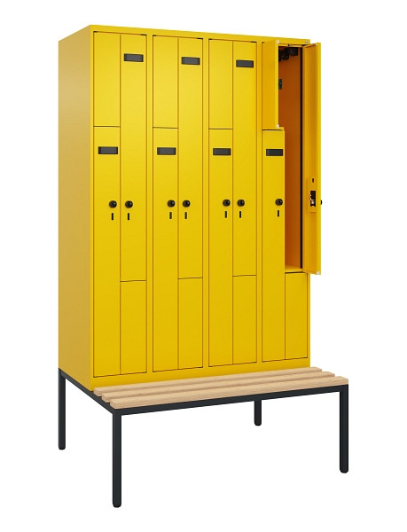 C+P Z-Spind Evolo PLUS, 8 Fächer, 2120x1200x815mm, 1023/1023, Drehriegel, Sitzfläche Buche-Hartholz, Sitzbank, 0490537-408 S10022