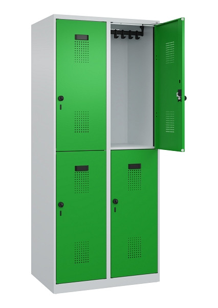 C+P Doppelstöckiger Spind Evolo PLUS, 4 Fächer, 1850x800x500mm, 7035/6037, Drehriegel, 049300-22 S10011