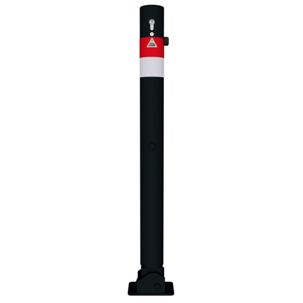 STEIN HGS Absperrpfosten Ø 76 mm, schwarz matt, Länge 900 mm, rot,weiß, umlegbar, zum Aufdübeln, mit Profilzylinder Schließung, 80476.0014