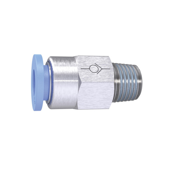 Riegler Gerades Rückschlagventil »Blaue Serie«, Gewinde zu Schlauch, R 1/8, für Schlauch-Außen-Ø 4 mm, pmax. 10 bar, Kunststoff/Messing vernickelt, 151500