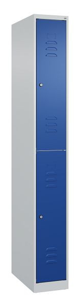 C+P Doppelstöckiger Spind Classic PLUS, 1850x250x500mm, 7035/5010, Zylinderschlösser, 080300-19 S10017