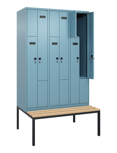 C+P Z-Spind Evolo PLUS, Bank, 6 Fächer, 2120x1200x815mm, 0010/0010, Drehriegel, Sitzfläche Buche-Hartholz, Sitzbank, 0490537-326 S10021