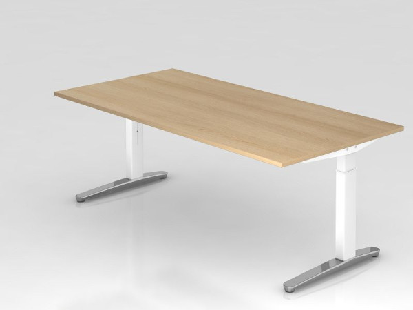 Hammerbacher Schreibtisch C-Fuß 200x100cm Eiche/Weiß (Poliert), Rechteckform, VXB2E/E/WC
