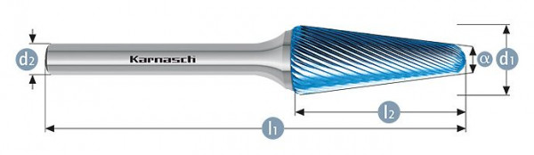 Karnasch Hartmetall-Frässtift Blue-Tec beschichtet KEL/ HP-5 d1=10 / l2=30 / d2=6 / l1=176mm, VE: 2 Stück, 115083040