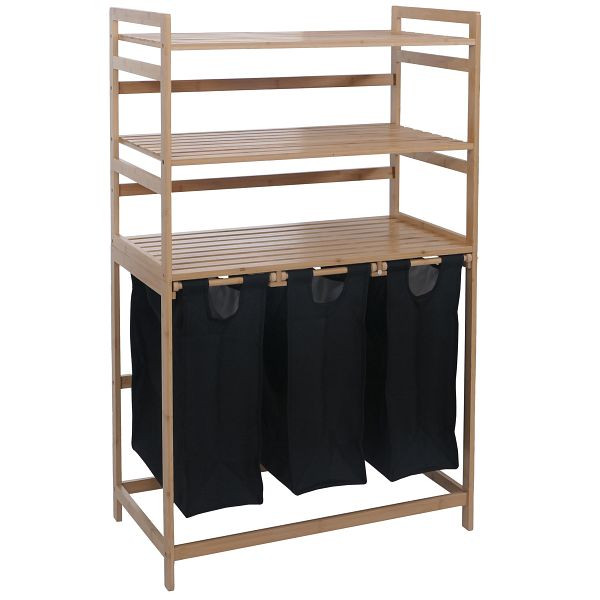 Mendler Bambus Wäschesammler HWC-P78, Wäschesortierer Wäschekorb Regal Wäscheorganizer, 3 Ablagen FSC® 125x80x40cm 135L, schwarz, 120019