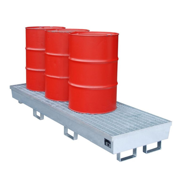 STEIN HGS Auffangwanne AM, für 200l Fässer, stapelbar, 233 Liter, ohne Farbe, feuerverzinkt, Höhe 285 mm, feuerverzinkt, 4 x 200 Liter Fass, 79183.0024