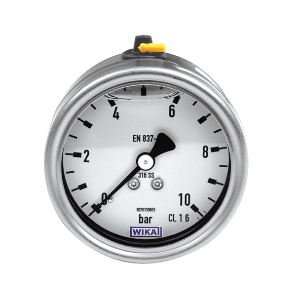 Wika Glyzerinmanometer, CrNi-Stahl, G 1/4 hinten zentrisch, 0-16,0 bar, Ø63, 134028