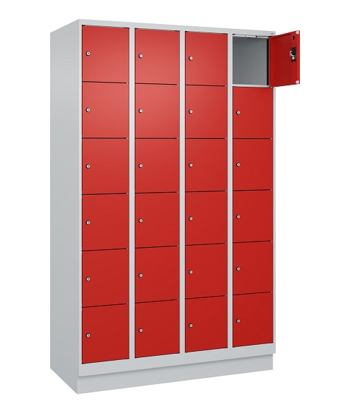 C+P Schließfachschrank Evolo PLUS, mit Sockel, 24 Fächer, 1950x1200x500mm, 7035/3020 Verkehrsrot, 049020-406 S10005