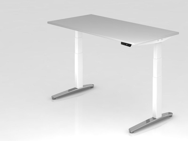 Hammerbacher Sitz-Steh-Schreibtisch elektrisch 160x80cm Grau/Weiß, poliert, Rechteckform, VXBHM16/5/WC