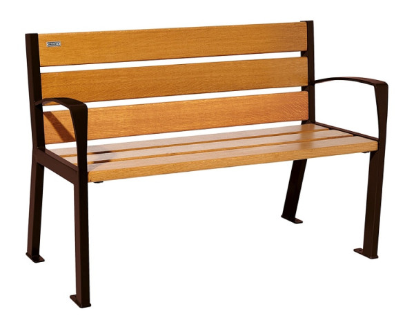 Procity Sitzbank Silaos 6 Holzlatten, 1200 mm, Mit Armlehne, Holz & Stahl, helle Eiche/RAL 8017, 209611.8017.CHEC