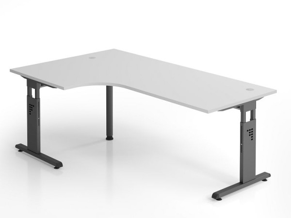 Hammerbacher Winkelschreibtisch OS82, 200 x 120 cm, Platte: Grau, 25 mm dick, 2 mm ABS-Kante, Winkelform 90°, links oder rechts montierbar, VOS82/5/G