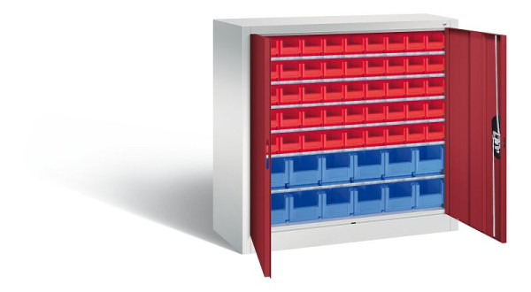 C+P Magazinschrank Serie 13, H1000xB1000xT420mm, Farbe: Lichtgrau / Rubinrot, Muldengriff, 133944-25 S10016