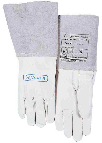 ELMAG 5-Finger-Schweißerhandschuhe WELDAS 10-1005 XXL, WIG/TIG aus Top-Kalbs-Vollleder mit verstärkten Daumen, Länge: 35 cm, Größe 10, 5 (1 Paar), 59146