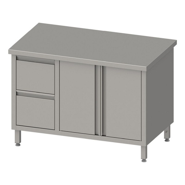 Stalgast Arbeitsschrank mit Flügeltüren 2000x600x850mm, mit 2er Schubladenblock links, ohne Aufkantung, verschweißt, VAS20603L